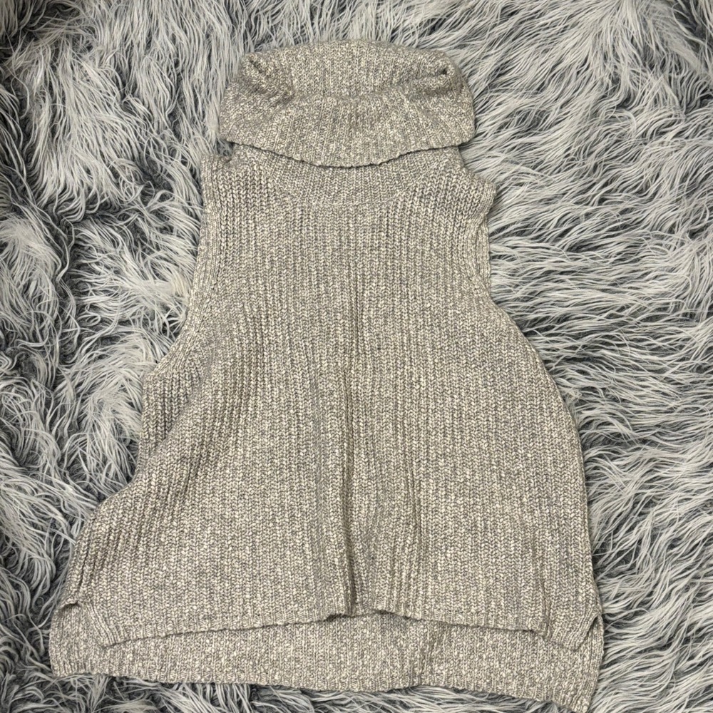 Aeropostale Womens XL Grey Marled Chunky Knit Sleeveless Turtleneck Sweater